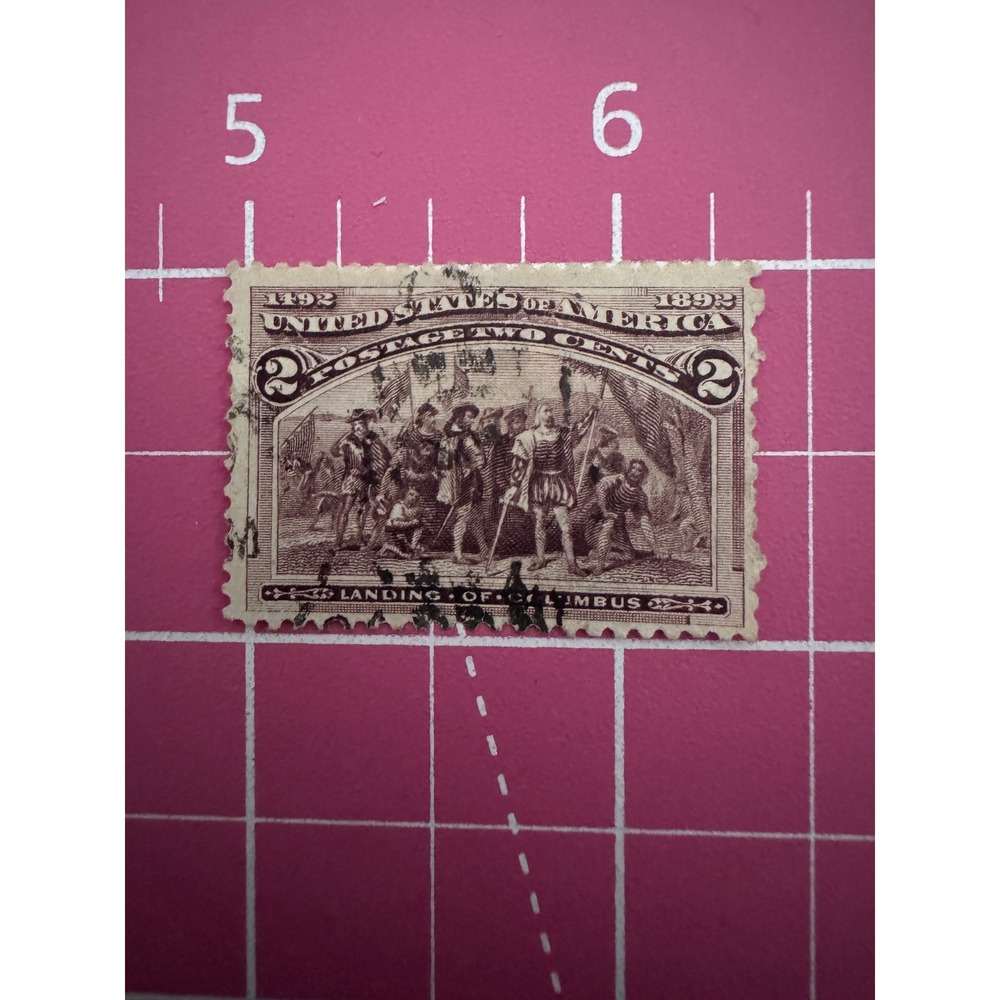 1893 US Postage 2 Cent Landing of Columbus Columbian Exposition Stamp Brown